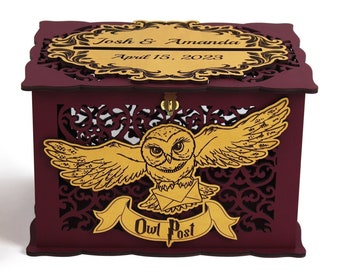 Wedding Card Box Fantasy Themed, Wisdom Owl Advices and Wishes, Quinceanera Cards Box with Lock, Wedding Money Box