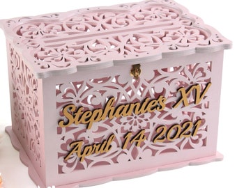 Elegant Wooden Wedding Card Box for Quinceanera, Sweey Sixteen Party- Personalized Keepsake and Gift Organizer