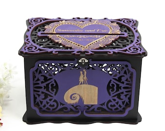 Halloween Wedding Card Box with Lock, Gothic Wedding Cards Holder, Wishes Well, Jack Sally Wedding Money Box, Nightmare Wedding Post