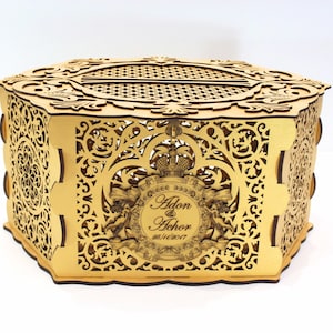 Wedding Card Box With Lock, Money Box, Wedding Card Holder, Envelope Box, Wedding Keepsake Box, Wishing Well Box, Hexagon, Handmade Gifts