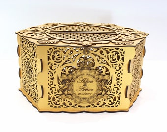Wedding Card Box With Lock, Money Box, Wedding Card Holder, Envelope Box, Wedding Keepsake Box, Wishing Well Box, Hexagon, Handmade Gifts