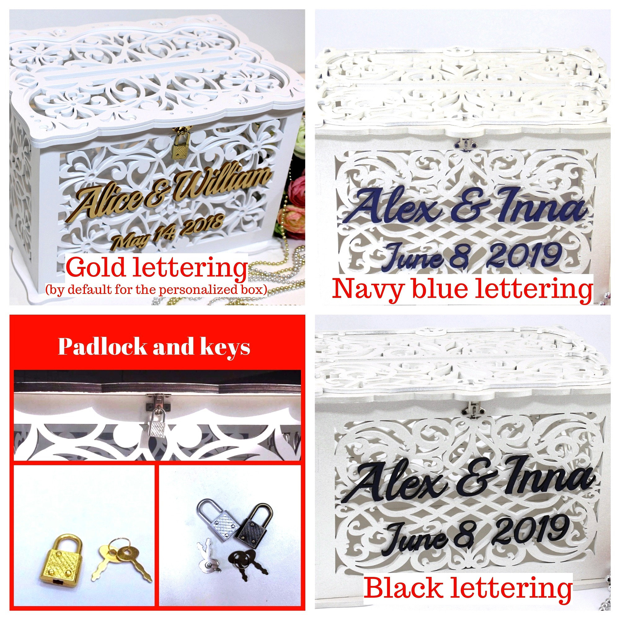 Personalized Wedding Card Box With Lock Wedding Money Box - Etsy