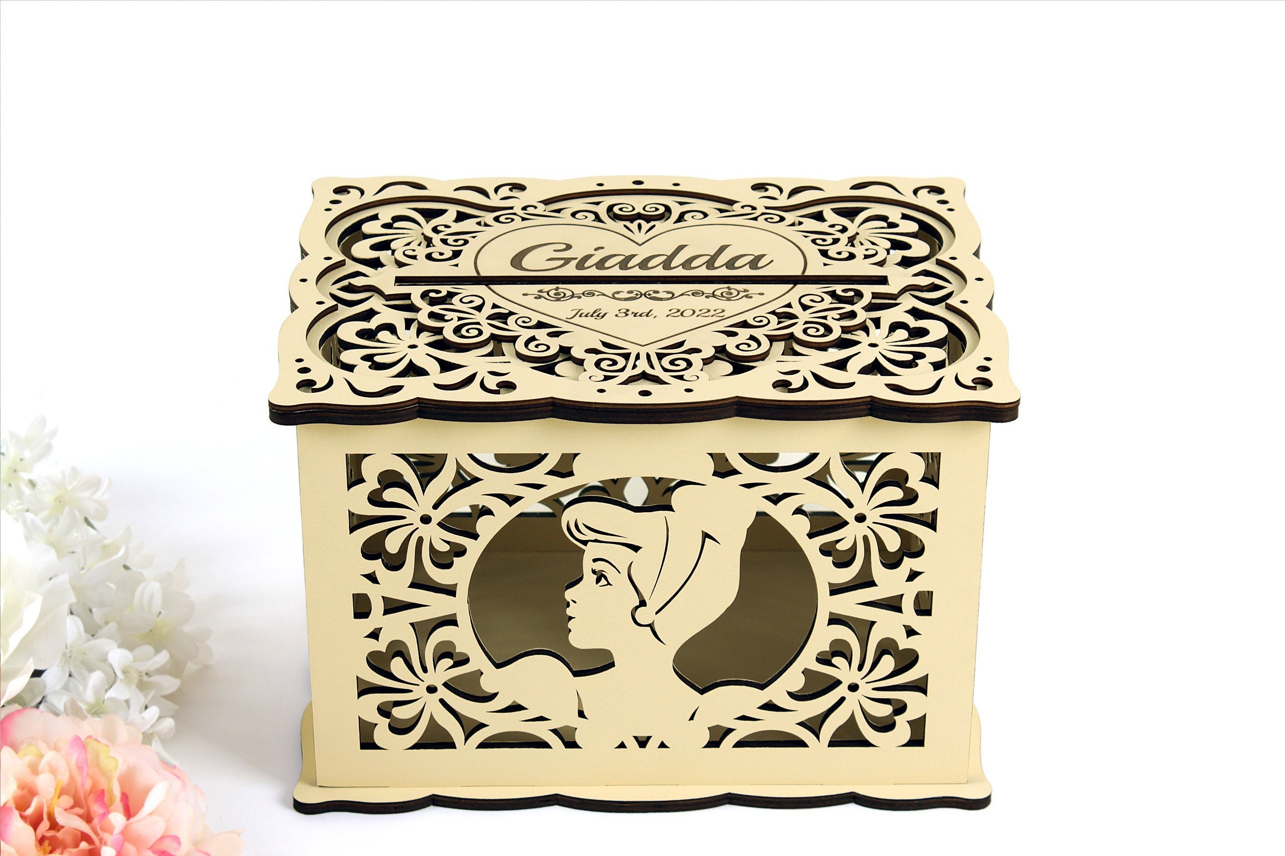 Quinceanera Card Box With Slot Cinderella Personalized For Money Envelopes Wedding Well Wishes Card Holder Bank Post Money