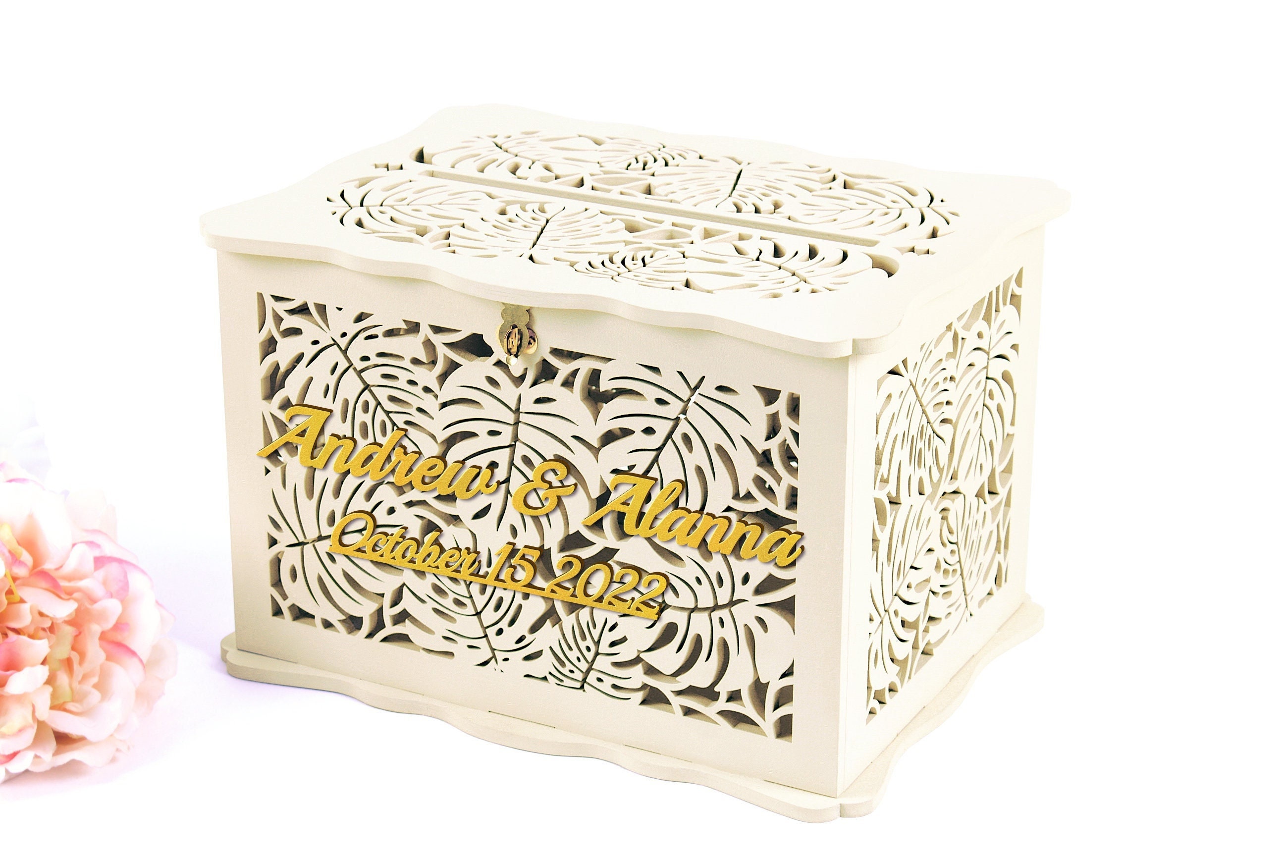 A&M Wooden Wedding Card Box with Lock and Arched Small Sign CABA002