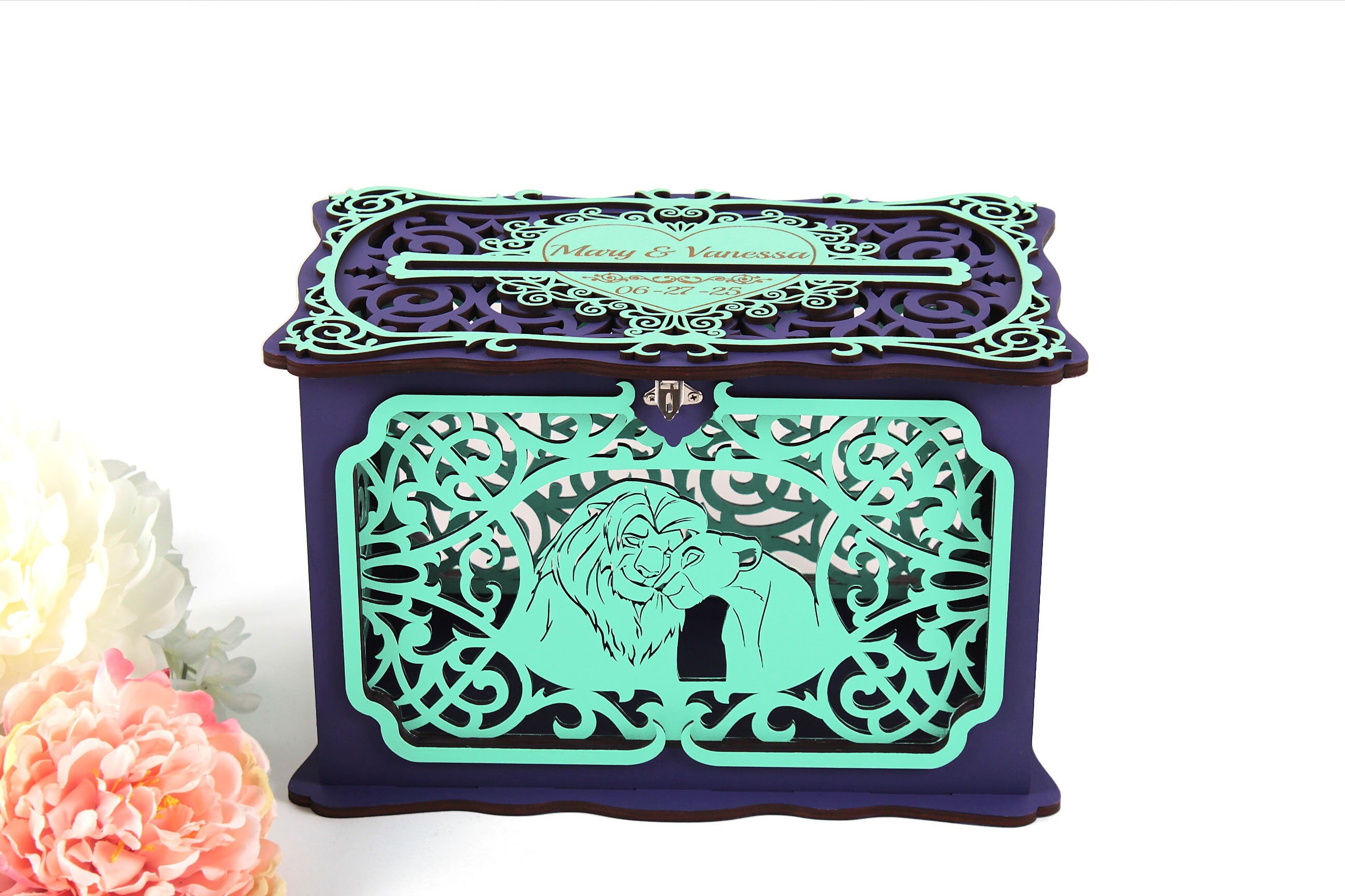 Wedding Card Box Simba and Nala Lion Cartoon Themed Wedding Money Box Lion Couple Wedding Cards Holder Wedding Gift at