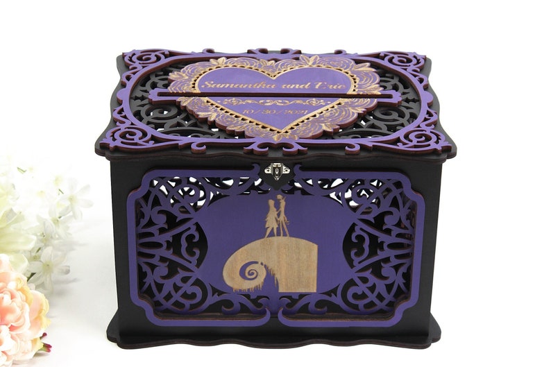 Halloween Wedding Card Box with Lock, Gothic Wedding Cards Holder, Wishes Well, Jack Sally Wedding Money Box, Nightmare Wedding Post image 1