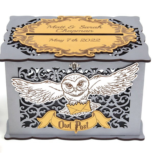 Wedding Advice Cards Box Wedding Post Box Owl Well Wishes Box for Money Gift Wedding Reception, Graduation Box Sweet 16 Quinceanera