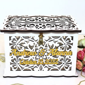 WEDDING MONEY BOX, Wedding Card Box With Lock, Wedding Card Holder, Wedding Gift Card Box, Wooden Money Box, Wedding Keepsake Box image 2