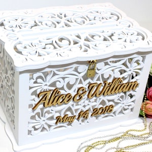 Personalized Wedding Card Box With Lock, Wedding Money Box With Slot, Wedding Wishing Well Card Holder, Wedding Post