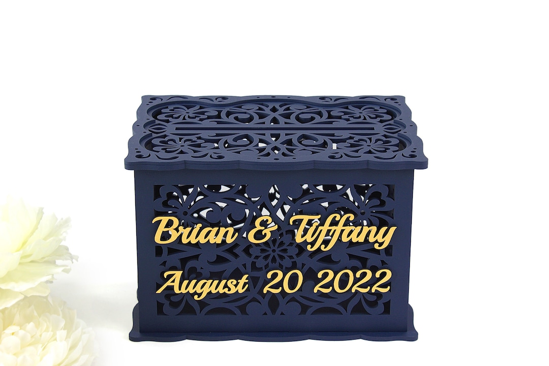 Navy Card Box for Wedding Money Gift Envelopes, Post, Quinceanera