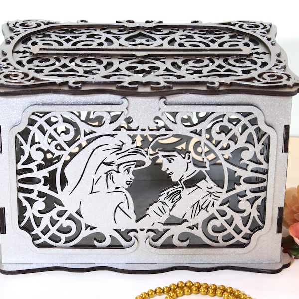 Wedding Card Box With Lock With Slot, Fairy Tale Wedding Money Box Little Mermaid Wedding Card Holder Wedding Gift Keepsake Box