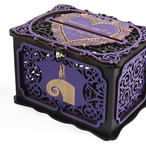 Halloween Wedding Card Box with Lock, Gothic Wedding Cards Holder, Wishes Well, Jack Sally Wedding Money Box, Nightmare Wedding Post image 2