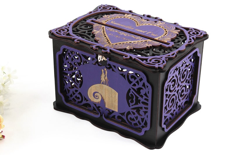 Halloween Wedding Card Box with Lock, Gothic Wedding Cards Holder, Wishes Well, Jack Sally Wedding Money Box, Nightmare Wedding Post image 2