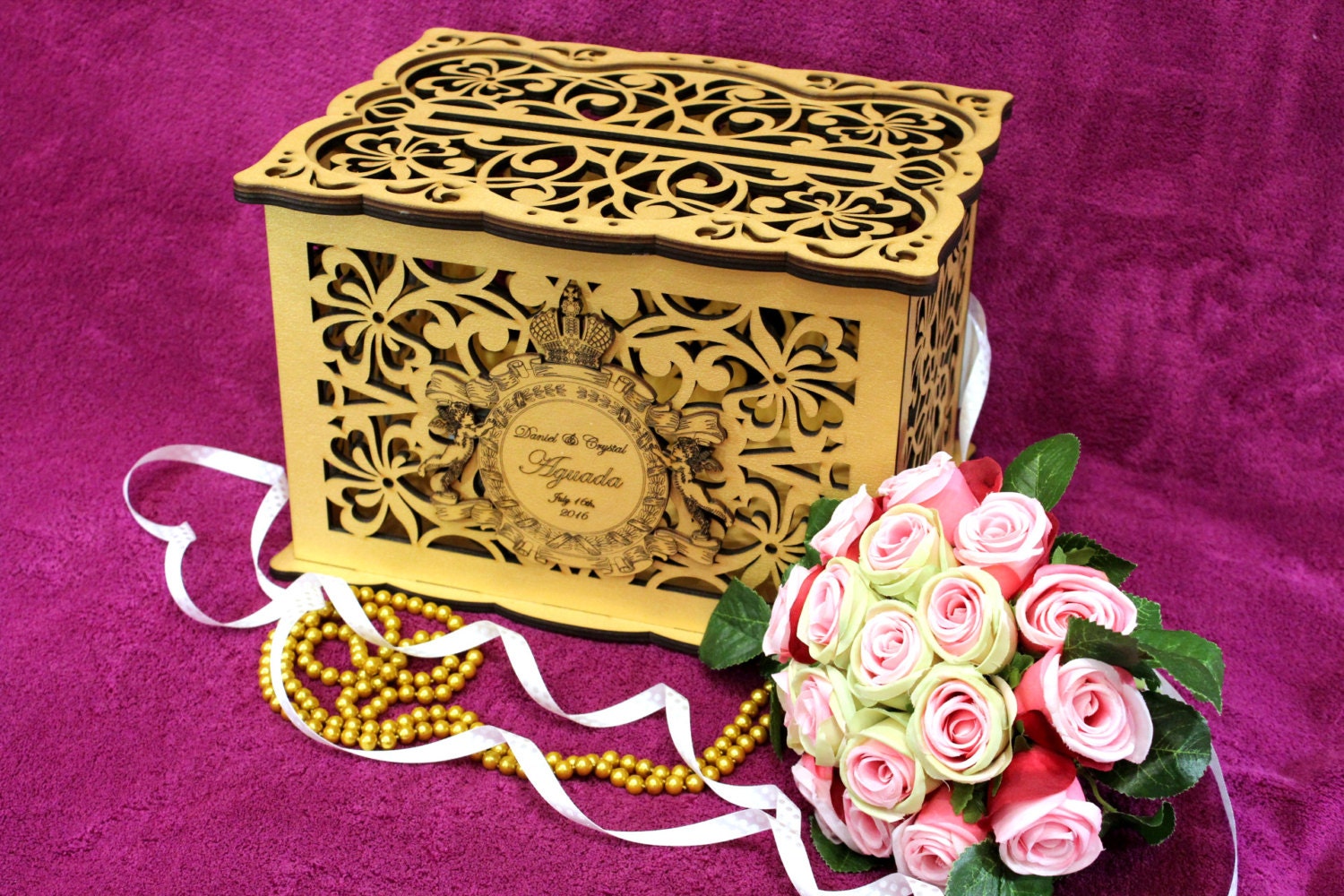 WEDDING MONEY BOX Personalized Gold Wedding Card Box With Etsy