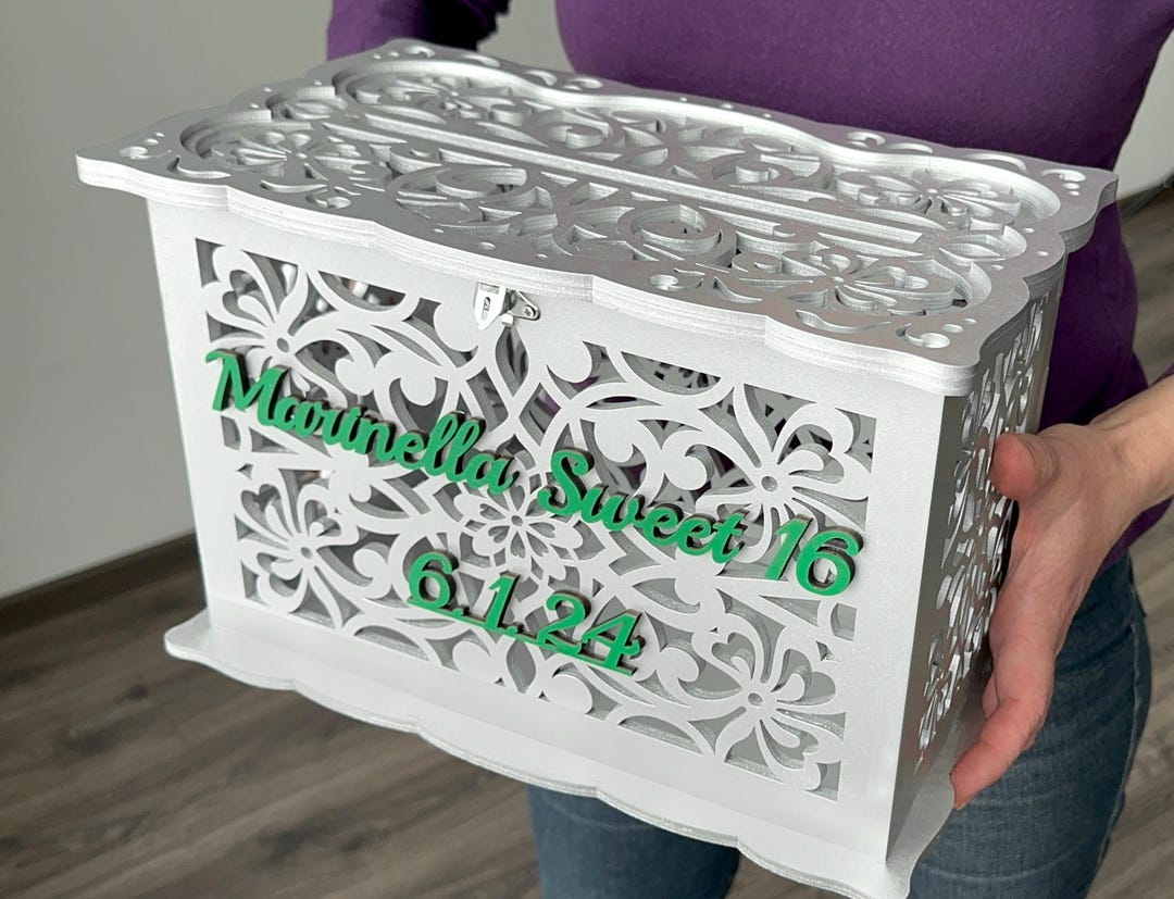 Personalized Sweet 16 Card Box With Slot and Lock Silver Money Box ...