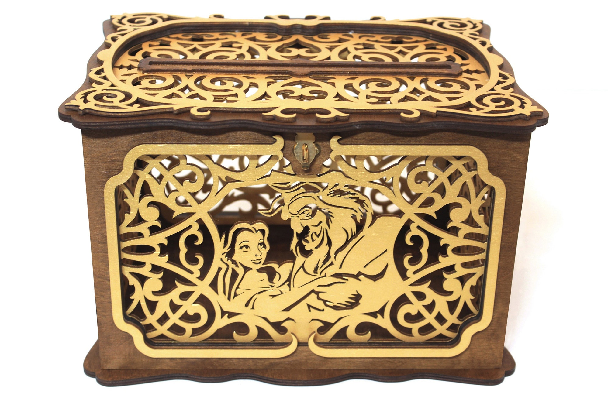 The Beauty Beast Wedding Card Box With Lock With Slot Cartoon Fairy Tale Princess Wedding Card Holder Money Keepsake Box