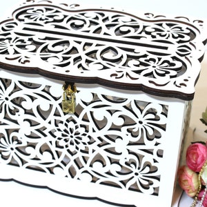 WEDDING MONEY BOX, Wedding Card Box With Lock, Wedding Card Holder, Wedding Gift Card Box, Wooden Money Box, Wedding Keepsake Box image 5