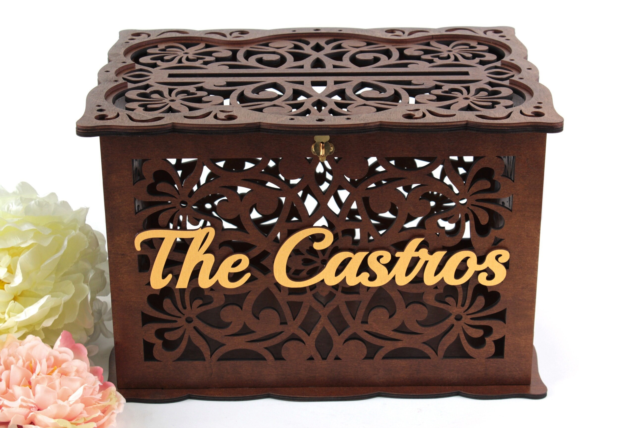 Wedding Card Box With Lock Personalized For Wedding Envelopes, Well Wishes Card Holder, Wedding Post Money Box With Slot