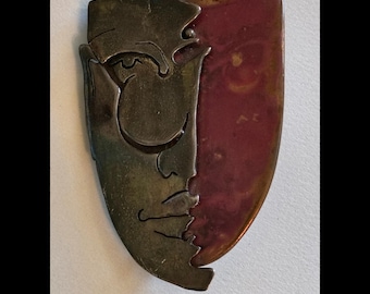 Sterling Silver & Copper Large Midcentury Modernist Art Studio M M Cubist Brooch Abstract Face