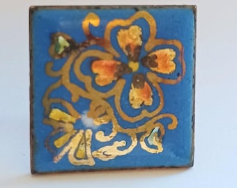 Vintage Cloissone Blue Enamel & Brass Stickley Era Floral Earrings