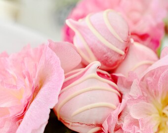 Adorable strawberry and white chocolate meringue kisses