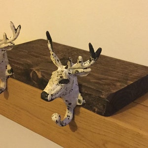 Reclaimed Wood Christmas Reindeer Stocking Holder With Shelf 2, 3, 4, 5 Or 6 Hooks