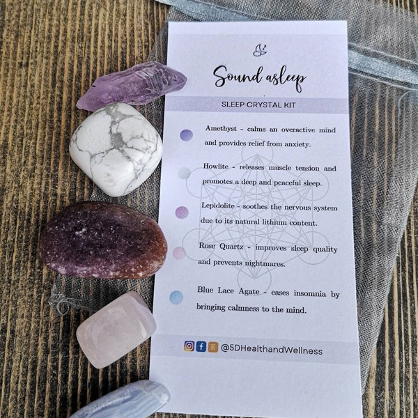 Help Insomnia Crystal Kit - Sleep Well Gems - Amethyst Howlite Lepidolite Rose Quartz Blue Lace Agate -  Crystal For Sleep, Best Night Sleep