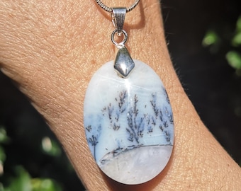 Dendritic Agate Necklace - Dendritic Agate Pendant with 925 Silver Necklace - Dendrites Protection Gemstone Necklace - Chakra Activation