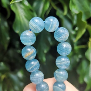 Lemurian Aquatine Bracelet - Lemurian Aquatine Calcite Bracelet - Rare Large Bead 9.5mm Bracelet - Link to Lemuria - Spiritual Gem Bracelet