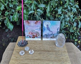Handmade Reclaimed Beech Wood Altar w Slot for Crystal Oracle Card - Wooden Display Shelf 265 x 230mm Simple Recycled Wood Shelf Plants Gem