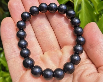 Karelian Shungite Bead Bracelet - Genuine Karelia Shungite 10mm Bead Bracelet - Shungite EMF Shield Bracelet - Shungite Bracelet Gift