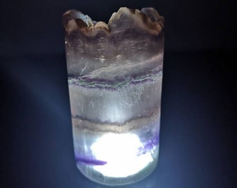 Fluorite Lamp 420g - Pastel Fluorite Crystal Healing Light - Yttrium Fluorite - Lavender Fluorite, Purple Sparkle Banding - Healing Lamp