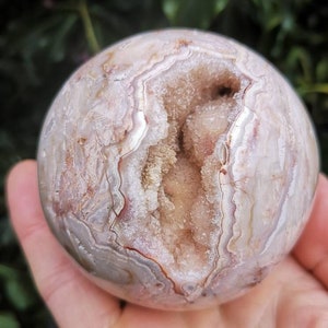 Crazy Lace Agate Sphere with Druzy 75mm  - Rare Peach & Cream Druzy Crazy Lace Agate XL Ball - Heavyweight Crazy Lace Druzy Sphere 548g