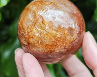 Golden Healer + Fire Quartz Sphere 63mm - 330g Hematoid + Healer Gold Quartz Crystal Ball - Iron Oxide Quartz Sphere - Golden Ray Healing