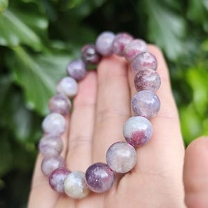 Unicorn Stone Large Bead Bracelet - Pegmatite 11mm Bead Bracelet - Pink Tourmaline, Lepidolite, Smokey Quartz Combi Bracelet 7-7 1/4 inch zdjęcie 1