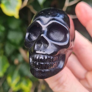 Black Obsidian Crystal Skull - 2 1/4 inch Black Crystal Skull - Black Skull for Protection - 106g Volcanic Obsidian Skull
