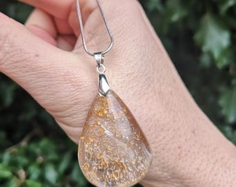 Golden Healer Quartz Pendant with 925 Silver Necklace - Healer Quartz Silver Necklace - Golden Quartz Pendant - The Golden Ray Necklace
