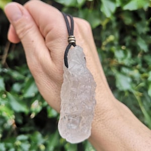 Nirvana Quartz Crystal Necklace - Ice Quartz Free Form Necklace - Raw Nirvana Crystal 42g on Cord - Himalayan Clear Quartz Minimal Necklace