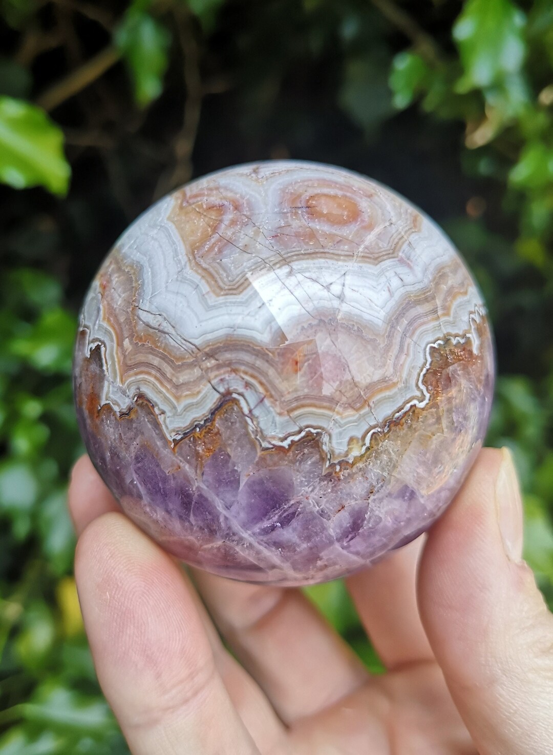 Amethyst & Crazy Lace Agate Sphere 65mm - Rare Amethyst Agate