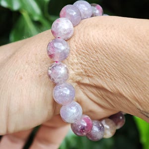 Unicorn Stone Large Bead Bracelet - Pegmatite 11mm Bead Bracelet - Pink Tourmaline, Lepidolite, Smokey Quartz Combi Bracelet 7-7 1/4 inch zdjęcie 12
