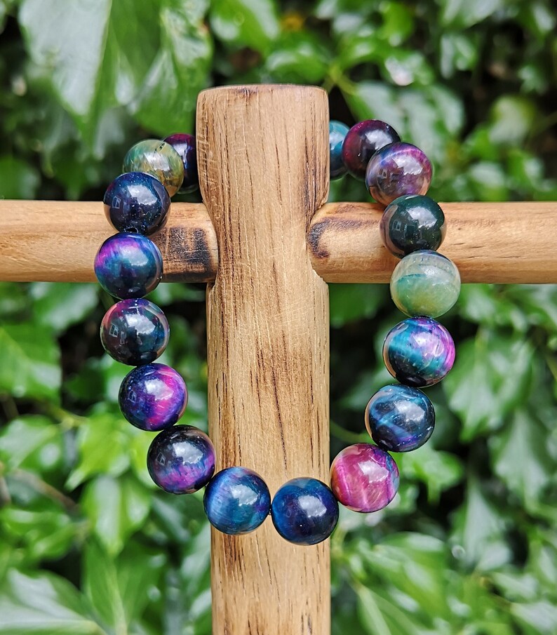 Stunning Galaxy Tigers Eye Bead Bracelet - purple pinks, blues and greens just stunning