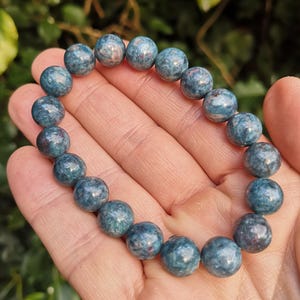 Ruby + Kyanite Bead Bracelet - Ruby & Blue Kyanite 10mm Crystal Bead Bracelet - Blue Kyanite with Ruby Bead Bracelet - Rare Kyanite Bracelet