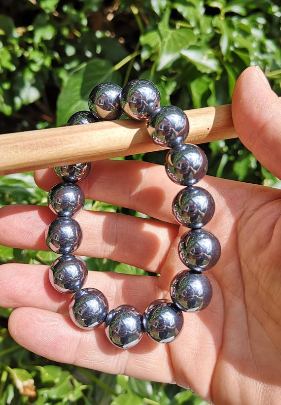 Terahertz 14mm Bead Bracelet - Large Bead Terahertz High Vibration Crystal Bracelet - Terahertz EMF Protection Bracelet - Terahertz Stretch