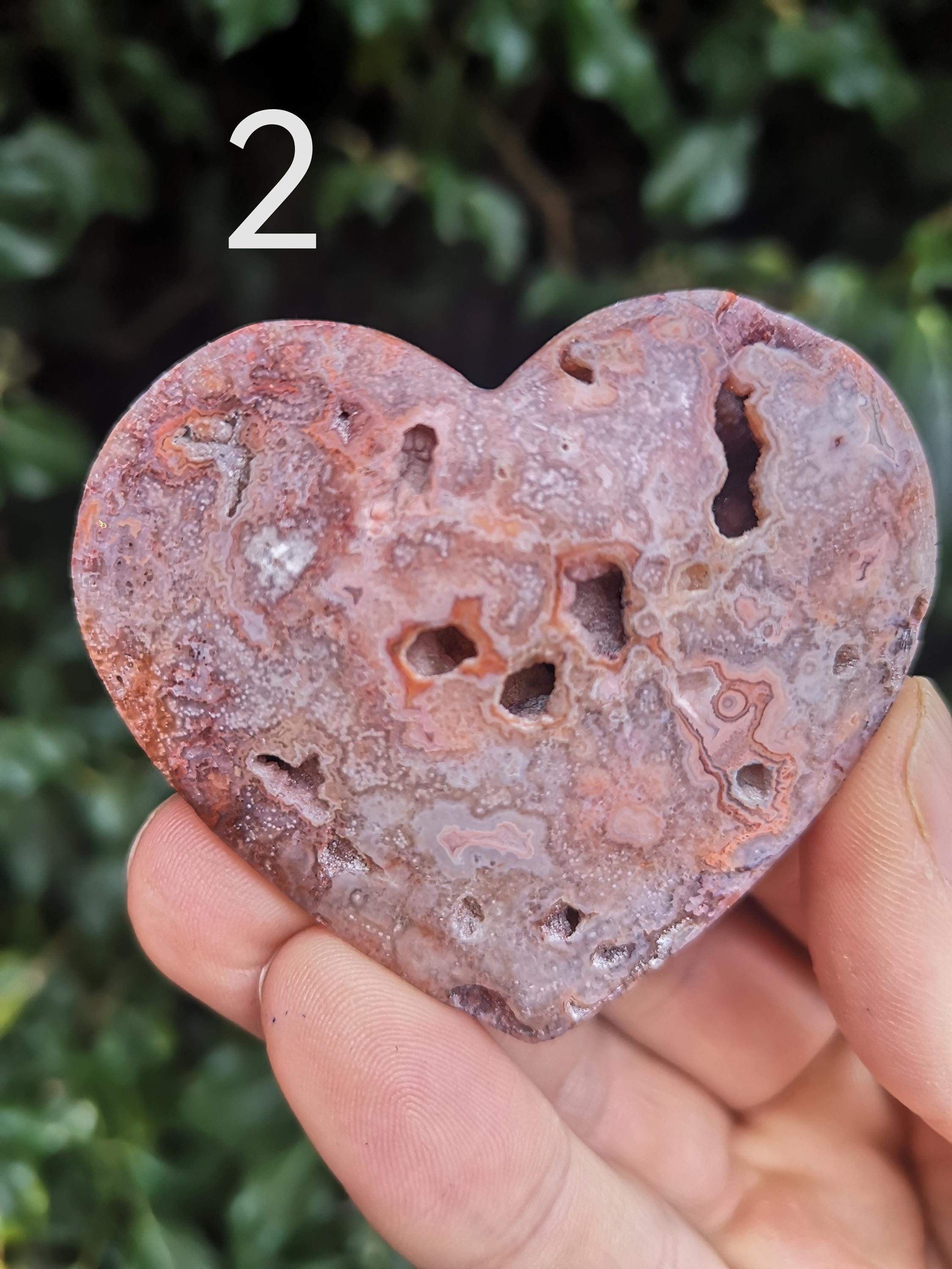 Crazy Lace Agate Heart - Pink Crazy Lace With Druzy Heart Carve