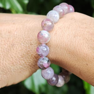 Unicorn Stone Large Bead Bracelet - Pegmatite 11mm Bead Bracelet - Pink Tourmaline, Lepidolite, Smokey Quartz Combi Bracelet 7-7 1/4 inch zdjęcie 2