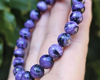 Charoite Crystal Bead Bracelet - Genuine Charoite 8.5mm Bracelet - Stone Of Transformation - Purple Gemstone Stretch Bracelet