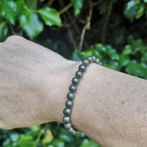 Pyrite Bracelet - Natural Pyrite Bead Bracelet - 6mm Fools Gold Bead - Crystal Protection Bracelet Metal Crystal