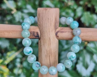 Bracelet Perles Chrysocolle 8 Mm Bleu Et Vert - Ajustable Sans Fermoir, Style Naturel