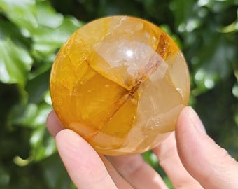 Golden Healer Crystal Sphere 67mm - 424g Gold Quartz Crystal Ball - Iron Oxide Golden Quartz Sphere - Golden Ray Healing  - Healer Quartz