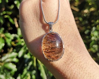 Garden Quartz  Necklace in Sterling Silver - Lodolite Pendant With 925 Silver Snake Chain - Scenic Quartz Necklace - Rutilated Lodolite